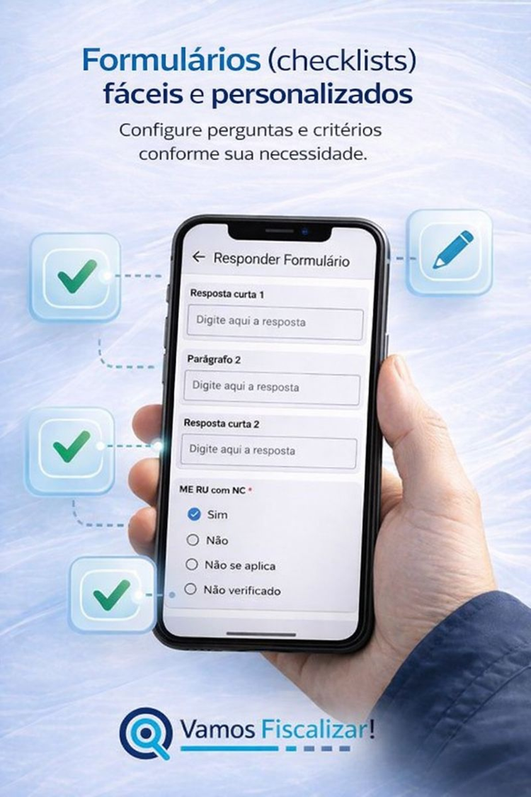 Formulários e checklists personalizados no aplicativo